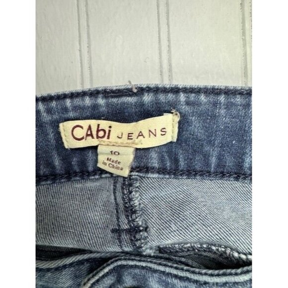 Cabi Size 10 Womens Jeans Ankle Mid Rise Stretch Bleach Distress Med Wash - Picture 2 of 4